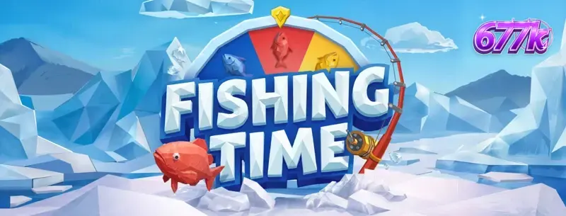 Interface de jogo do slot Fishing Time da BGaming com tema de pesca no gelo